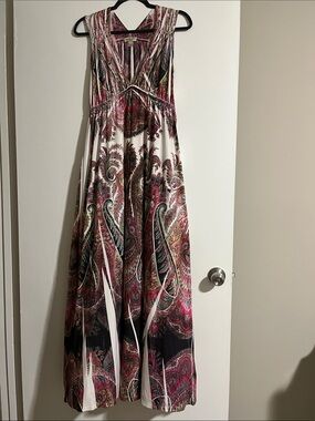 ONE WORLD Paisley Maxi Dress in Pink, Black and White